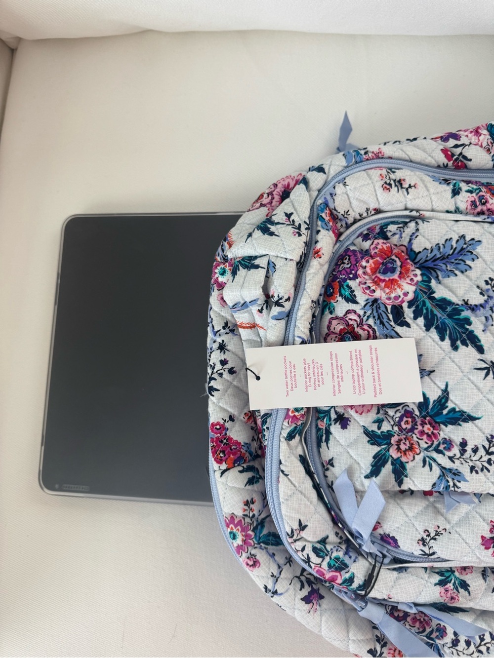 VERA BRADLEY -Cotton Large Travel Backpack Travel Bag, Magnifique Floral- NWT - Picture 10 of 16